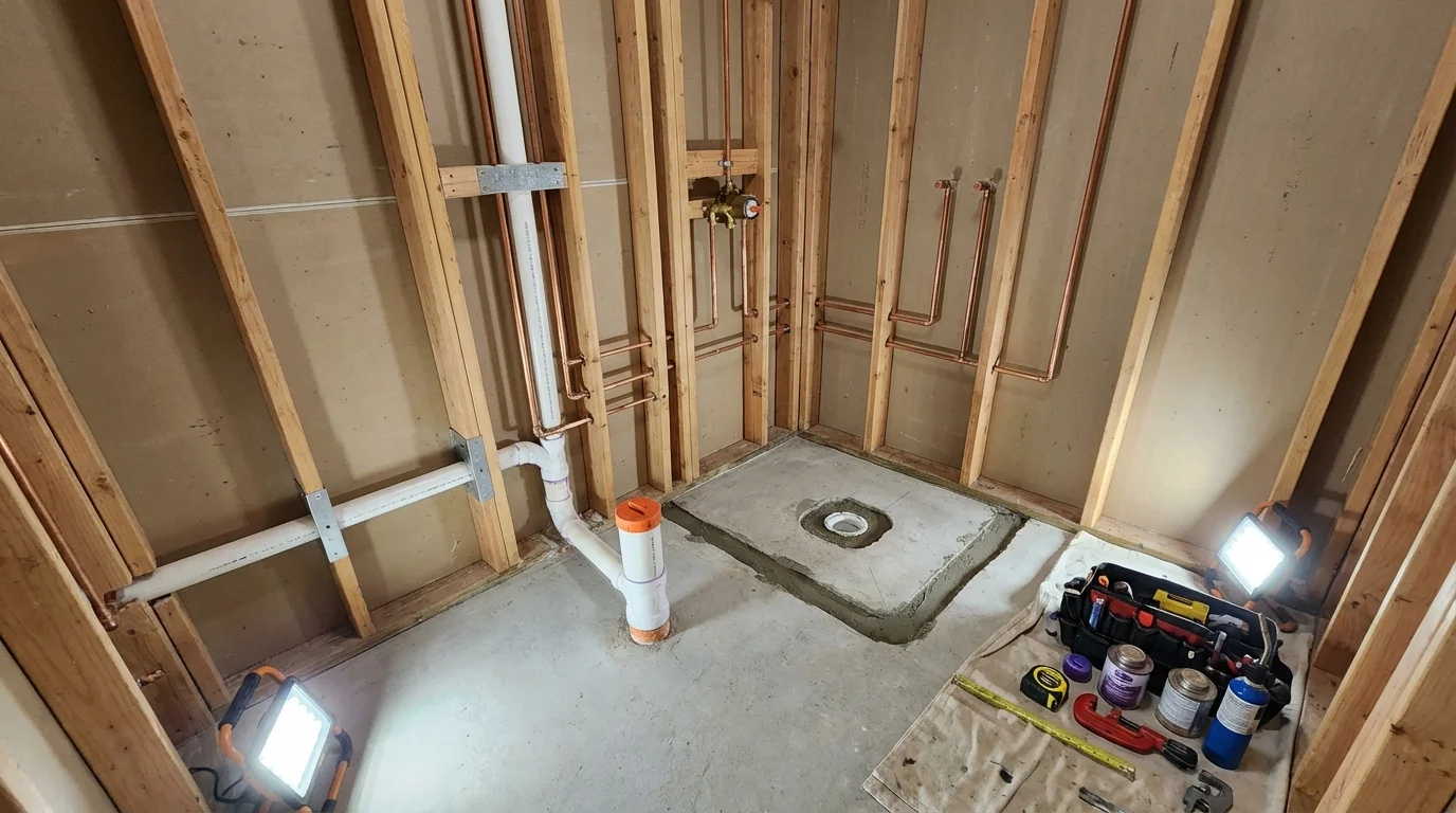Bathroom rough-in plumbing during remodel by Johns Plumbing LLC in Agoura Hills