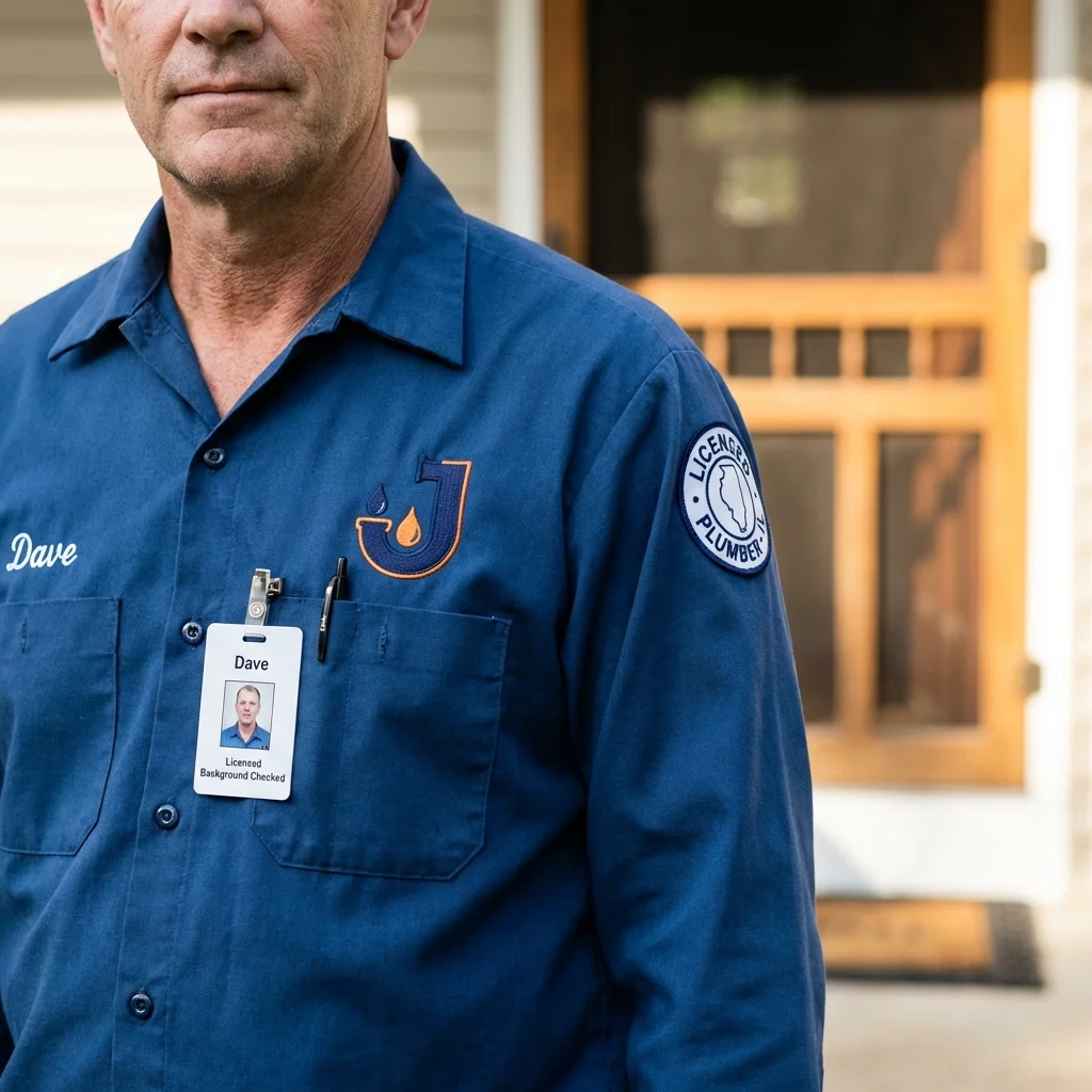 Licensed plumber showing ID badge in Agoura Hills, CA