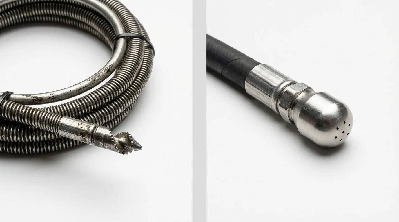 Drain snake cable and hydro jetting nozzle used for drain cleaning in Agoura Hills, CA