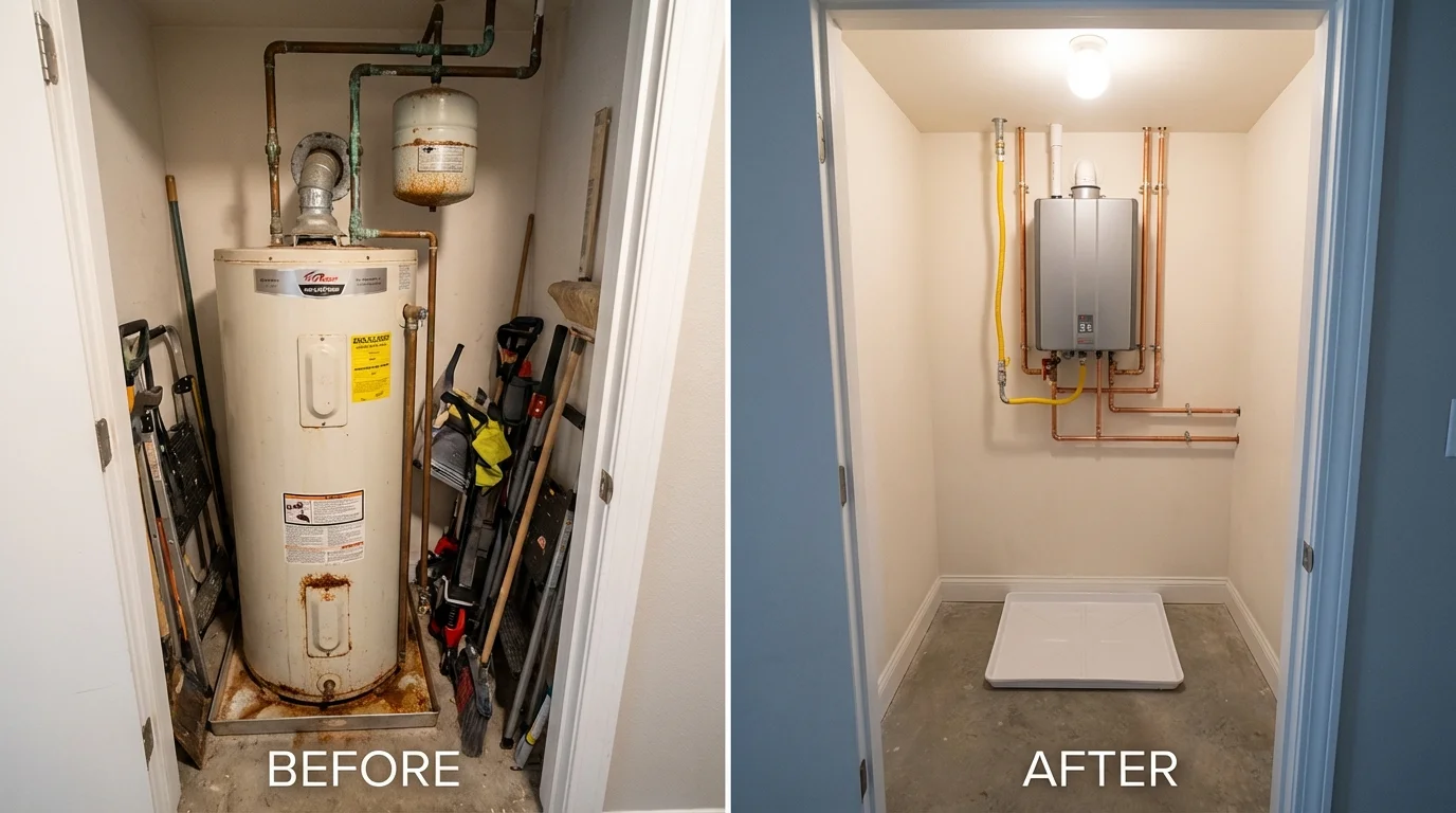 Tank water heater versus wall-mounted tankless unit comparison for Agoura Hills, CA homeowners