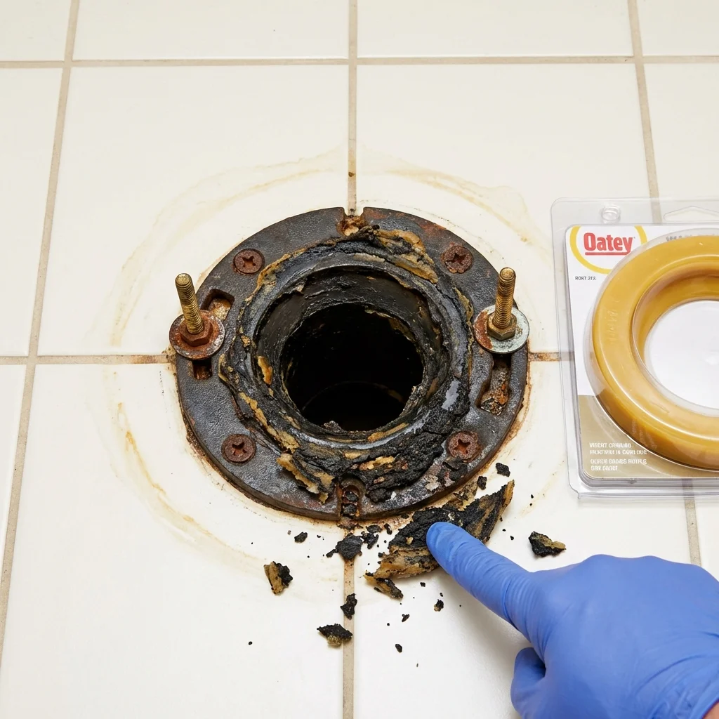 Failed wax ring showing water seepage at the base of a toilet in a Agoura Hills, CA home